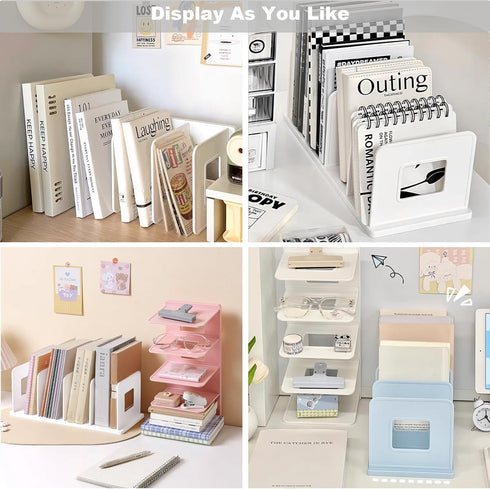Marte Vanci 4 Slots Desktop File Sorter Organizer, Thickened Plastic Magazine Holder for Office Desk Kitchen Shelf