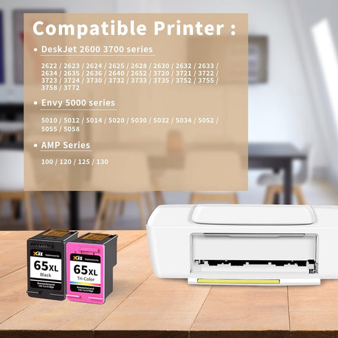 XJI Remanufactured Ink Cartridges Replacement for HP 65 XL 65XL (Black and Tri-Color Combo Pack) for DeskJet 2600 2622