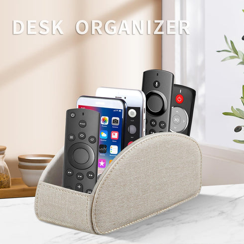5 Remote Control Holder PU Leather TV Remote Caddy for Table, Compartments Nightstand Organizer for Bedroom