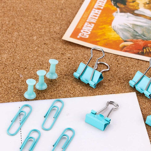 Paper Clips and Binder Clips Set, 3 Pack, 216 pcs, Cute Green Metal Assorted Sized Binders with Push Pins