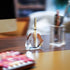 QFkris 3.5'' Crystal Signature Fountain Pen & Pencil Holder, Heart Shaped Glass Cut Pen Stand, Office Supplies Desktop