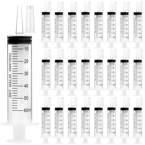 24 Pack 60ml Sterile Syringes with Cap, Individually Packaged for Labs, Liquid Measuring, Feeding Pets