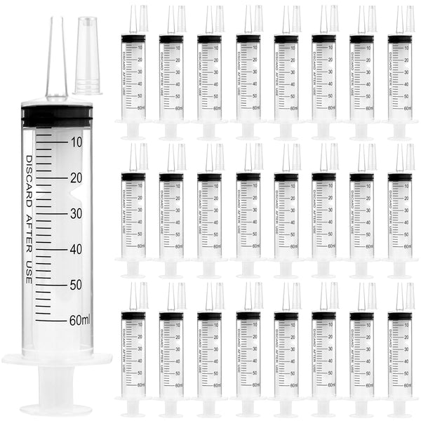24 Pack 60ml Sterile Syringes with Cap, Individually Packaged for Labs, Liquid Measuring, Feeding Pets