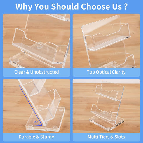NIUBEE Acrylic Business Card Holder for Desk 2 Tier Clear Business Card Stand, Business Card Display for Office Exhibition, 130 Cards Capacity, 2 Slots