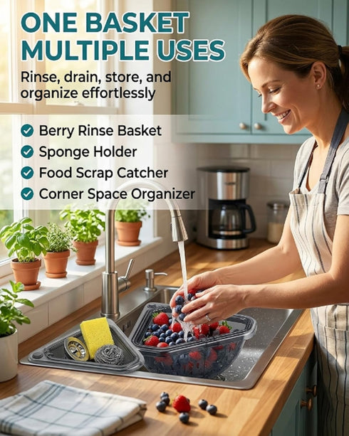 (1PC) Corner Strainer for Kitchen Sink, Magnetic Triangle Sink Strainer Drying Rack, Drain Basket with Twist-Open