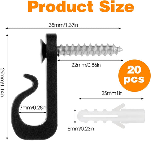 Jeffdad 20 Pcs Screw in Hooks for Outdoor String Lights, Q-Hanger Screw Hooks for Light Wire Led Light Clips, Patio