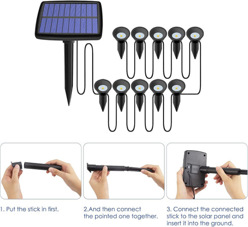 SH-RuiDu 10 Solar Pathway Ground Lights LED Solar String Ground Lights Solar Powered Inground Lights for Garden Lawn