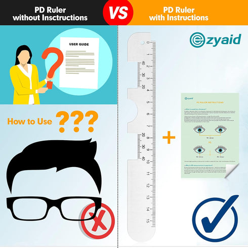 Metal PD Ruler - Pupillary Distance Ruler with Instructions for Myopia Distance Glasses, Pupil Measurement Tool for Prescription Eyeglasses with Eye Care Tips