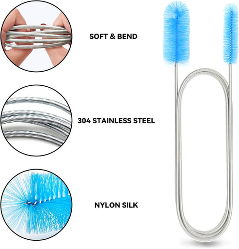 Flexible Drain Brush, 66 Inch Long Double Ended Hose Pipe Cleaning Brush with 58 Inch Tube Brush
