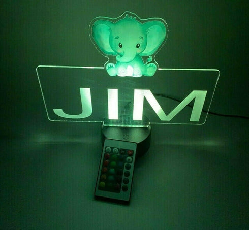 16 MIRROR MANIA UV Printed Happy Baby Elephant Trunk Up Night Light Up Lamp LED Personalized Free Engraved Home Room
