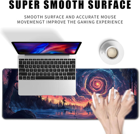 Moon Large Mouse Pad Night Sky Mousepad Forest Desk Mat, Big Full Keyboard and Mouse Pad Cool Desk Pad for Keyboard Mouse with Stitched Edges Anti-Slip Funny Desk Pad, 31.5 X 11.8 by MiaVibte