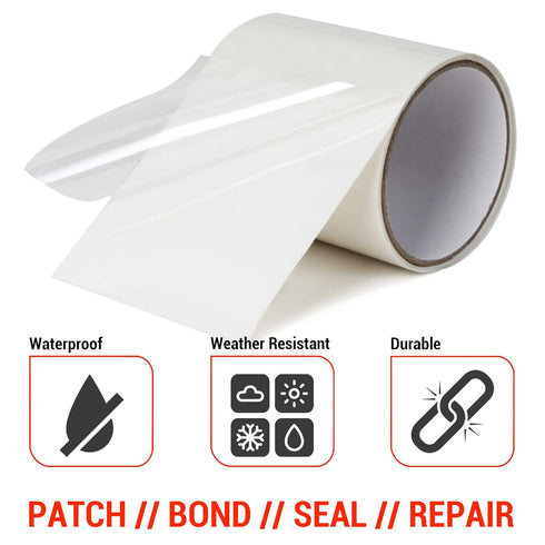 CANOPUS Waterproof Patch and Seal Tape, 4" x 5' White, Rubber Repair Tape for Roof, Gutter, Hoses, Pipes, Boats