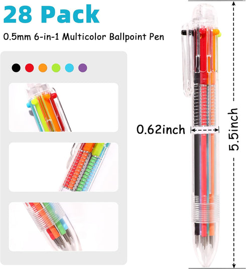 Ballpoint Pens 24 PCS 0.5mm 6-in-1 Multicolor Ballpoint Pens School Supplies Birthday Party Favors Gifts for Kids Students by DAIKOYE