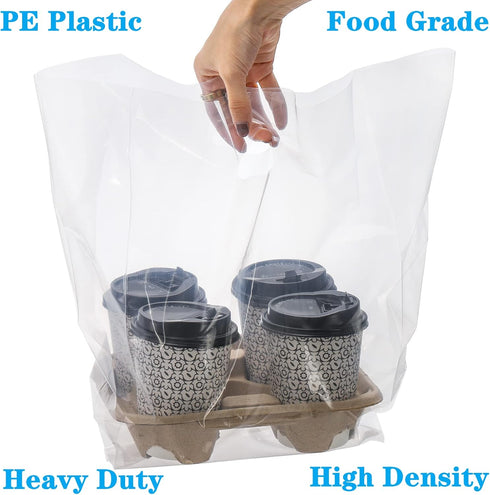 100 4-Cup 9"L 17"H Packaging DEAYOU PCS Large Handle Drinking Poly Bag, Clear Cup Carrier for Coffee Tray, x Plastic