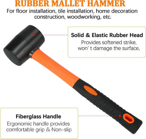 Floor Gap Fixer Tool for Laminate Floor Repair - Includes Heavy Duty Aluminum Suction Cup and Rubber Mallet Orange Kit