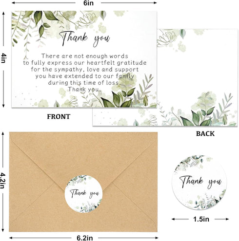 50 Set Funeral Thank You Cards with Envelopes and Matching Seal Stickers,Thank You Sympathy Cards