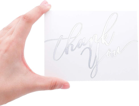 Bargain Paradise 24 3.75'' 5'' PCS Silver Thank You Cards With Envelopes- Elegant Appreciation Cards With Thank you