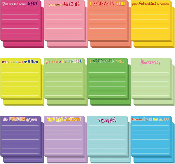 Yinder 24 Pcs Inspirational Sticky Notes / Cute Motivational Note Pad with Lines / 3 x 3'' for Coworkers and Office