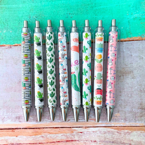 8PC Cactus Pens Ballpoint Writing Pen Black Ink for School Classroom Office Desk Decor Supplies Decoration Theme
