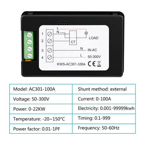 AC Voltmeter Ammeter - AC 50-300V 0-100A Digital Multimeter with Closed Current Transformer, 8 In 1