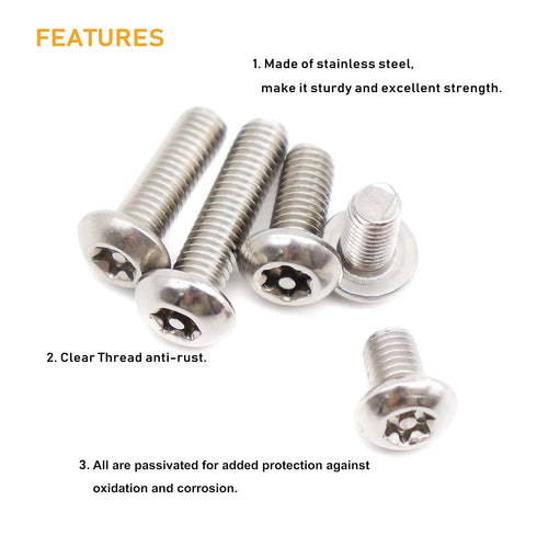 binifiMux 50pcs T20 M4 Torx Bolts Button Pin Head Security Screws Assortment Kit with Wrench, Stainless Steel,