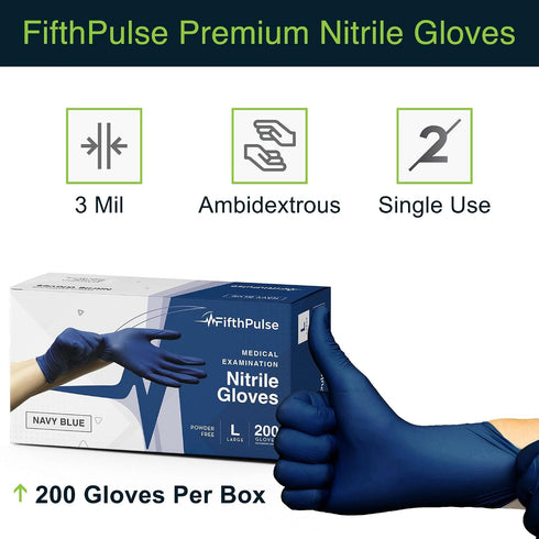 200 Count Navy Nitrile Medical Gloves X Large, - Surgical Grade Latex Free Disposable Gloves X Large Rubber Gloves