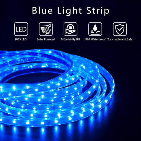 16.4ft 280LEDs, 8 IP67 2835 UT Solar LED Strip Lights Outdoor, Solar Powered Blue Light LED Strip with Lighting Modes