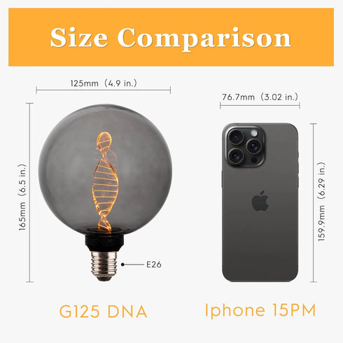 Globe Decorative LED Light Bulb, Oversized Round Dimmable Smoke RN(Retro&Novelty) G125/G40, Edison 3.5W 2200K 55LM Soft Warm Mood Lighting(Not Daylight White), E26 Medium Base by Harwez