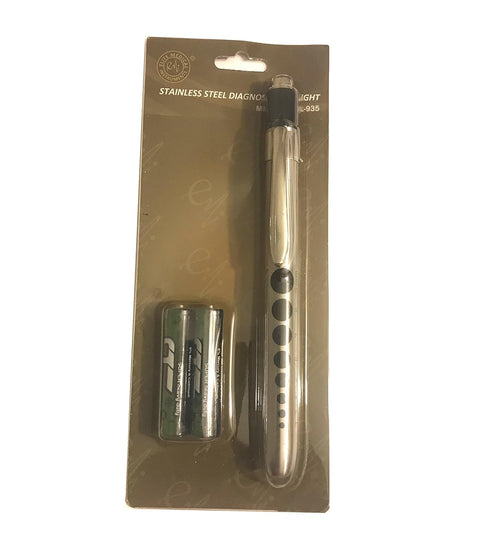 EMI Stainless Steel Diagnostic Medical Penlight with Pupil Gauge and Click Trigger in Silver