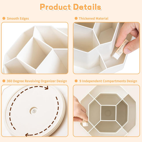 Pencil Pen Holder for Desk, 9 Slots 360 Degree Rotating Organizer for Office, School, White