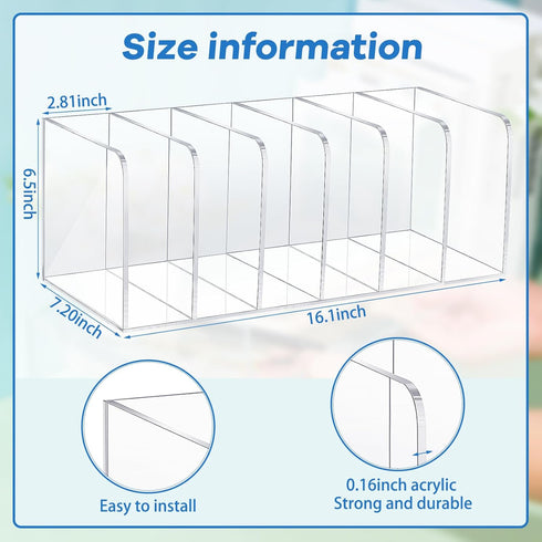 Suzile Clear Acrylic Magazine File Holder with Vertical Compartments, Desk Organizer Book Rack for Paper Folder Office