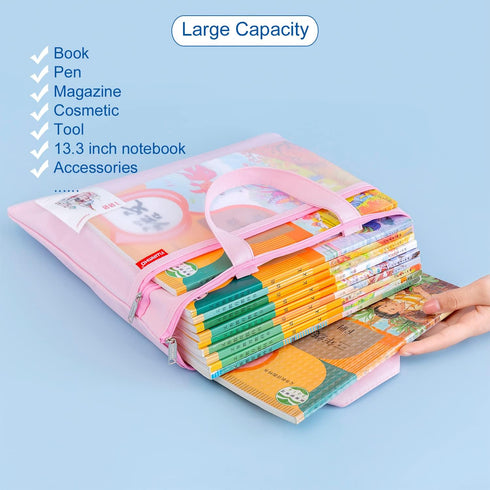 Pendancy Large Waterproof Mesh Zipper Pouch 11x13.7 in, Double Pocket File Bag with Handle for Document Storage