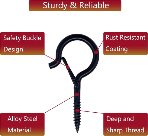 TERMATH 40PCS Outdoor String Light Hooks with Spring Latch,Rust Resistant Screw in Hooks,Windproof Plant Hangers,Screw