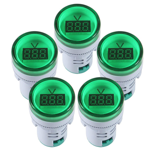 AITRIP 5PCS Digital DC Voltmeter LED Display Voltage Voltmeter AC 20-500V Voltage Meter Monitor 110v 220v Volt Detetor Indicator Round Lamp Tester Green