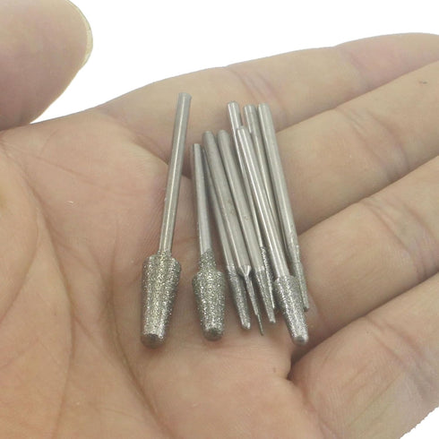 ?????? ???? 10 Pcs Ball Nosed Cone Shape Diamond Burr, 3/32'' Shank Stone Carving Bits for Rotary Tools