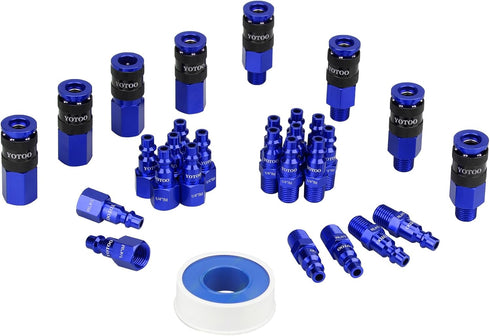YOTOO 29 Pcs Universal Air Coupler and Industrial Plug Kit, Durable Aluminum Quick Connect Air Hose Fittings, Blue