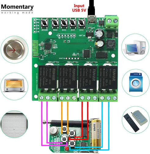 4-Channel WiFi Smart Switch Relay Module, TUYA/Smart Life App for Remote Control, Compatible with Alexa/Google Assistant