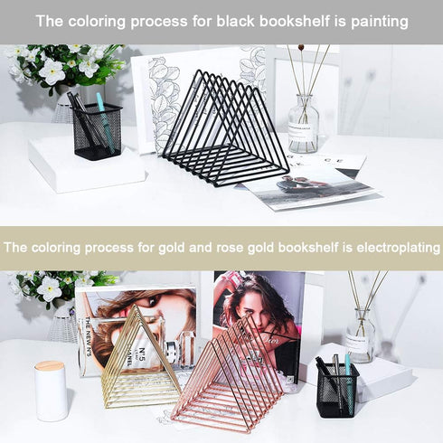 Urban Deco Gold Triangle Desk Organizers - 10 Sections Metal Wire Magazine Holder for File Folder Storage