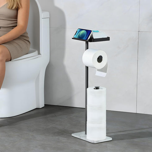 Toilet Paper Holder with Phone Stand - Extra Heavy Duty Marble Base Toilet Paper Holder Free Standing Built in Wet Wipe