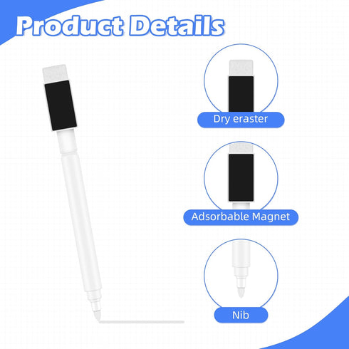 5 (5) Pcs White Dry Erase Markers Magnetic Dry Erase Marker with Eraser Cap Mini Dry Erase Markers for Blackboard