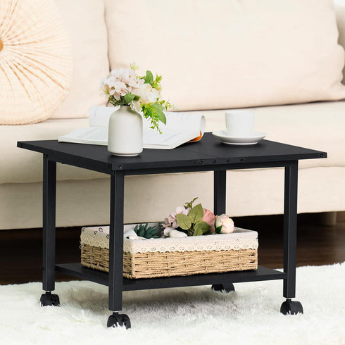 Lerliuo 2-Tier Under Desk Printer Stand, Industrial Mobile Printer Table with Storage Shelf and Steel Frame, Rolling