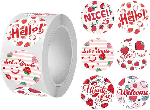 Mysuevin 500pcs Strawberry Thank You Labels 6 Designs 1 inch Sweet Envelope Seals