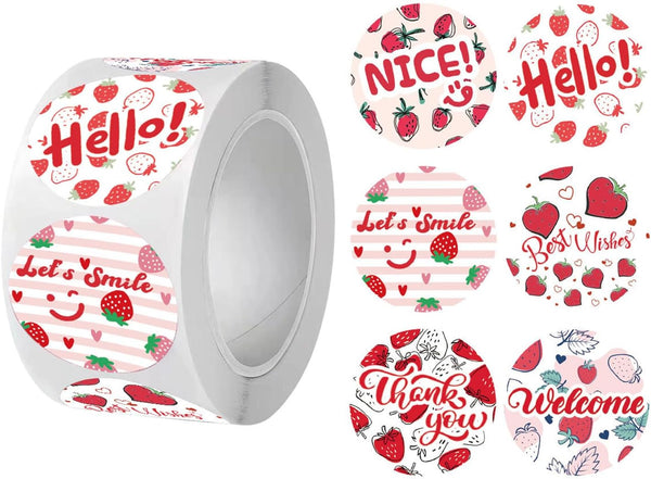 Mysuevin 500pcs Strawberry Thank You Labels 6 Designs 1 inch Sweet Envelope Seals