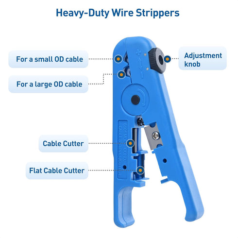 Cable Matters 2-Pack Wire Strippers/Cable Stripper in Blue, 8-16 AWG, Max 0.3 Inches/7.6mm OD Support, Adjustable Blade, Precision Cable Stripper Tool for Large Wires, Includes Cutter for Clean Cuts by Cable Matters
