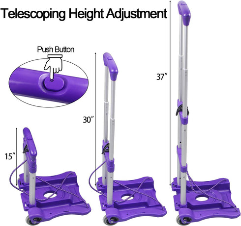 110-lbs Sutekus Folding Hand Truck and Dolly Lightweight Portable Luggage Cart for School Travel Office Moving (Purple)