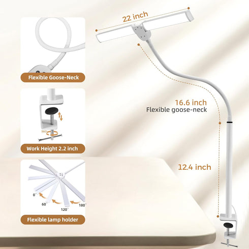 Motumen 25 Led Desk Lamp for Home Office, Eye-care Architect Light with Clamp, Smart Double Head Computer Monitor Table