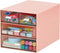 LETURE Desk Organizer with 4 Drawers, Clear Plastic Storage Box for Office Supplies, Gel Pens, Pencils, Pink