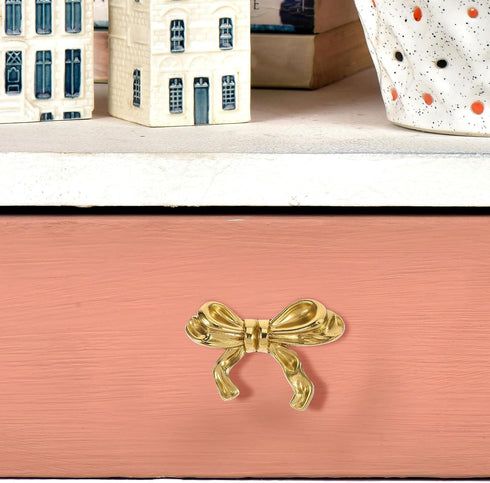 (50x35x25mm) Brass Bowknot Cabinet Knob Pull Handle, Small Drawer and Furniture Handle, Vintage Style for Wardrobe