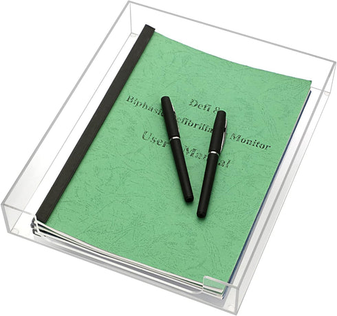 BTSKY Clear Acrylic Desk Tray Organizer for A4 File, Elegant Letter Size, Magazine Files, Office Storage Basket