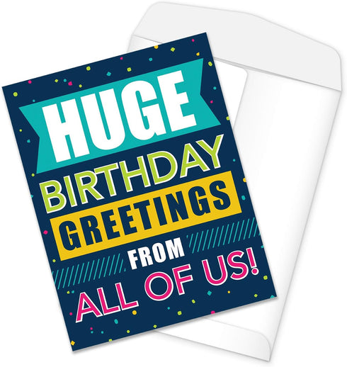 Big Blue Birthday Card From All Of Us, 8.5" x 11" Large Greeting Card Made In The USA